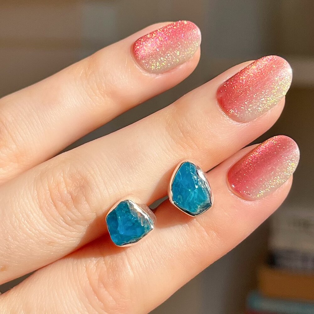 Blue Raw Apatite 925 Silver Stud Earrings - Women Jewelry Earrings
